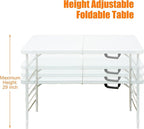 4 FT Folding Table with Carry Handle, Portable Fold-in-Half Plastic Table, Rectangle Foldable Table for Indoor/Outdoor White
