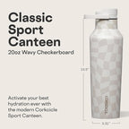 Corkcicle Classic Sport Canteen Insulated Water Bottle - Keeps Beverages Cold 25 Hours - Triple Insulated - Summer Drinkware Gift - Keeps Drinks Ice Cold - Leak-Proof Cap - 20 oz - Wavy Checkerboard