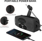 Solar Emergency NOAA Weather Radio Dynamo Hand Crank Self Powered AM FM WB Radios 3 LED Flashlight 2000mAh USB Smart Phone Charger Power SOS Alarm (Black)