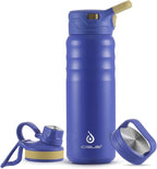 IDEUS Insulated Stainless Steel Water Bottle with 2 Leak-Proof Lids, Thermal Water Flask for Hiking Biking, 24oz, Purple