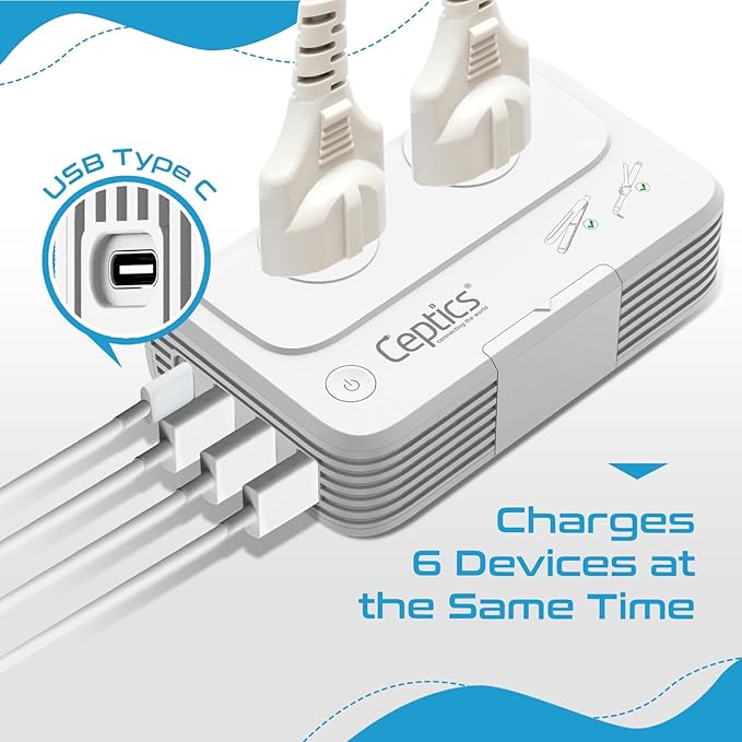 Ceptics European Travel Voltage Converter, 200W Adapter for Curling Iron, Straightener, Charger, Step Down World Power Plug - 4 USB PD 18W Fast Charging - SWadApt Compatible - Type C, E/F, G Included