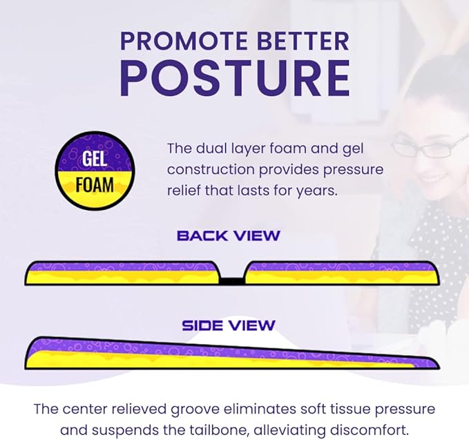 GSeat Ultra Orthopedic Gel and Foam Seat Cushion - for Coccyx, Back, Tailbone, Prostate, Postnatal, and Sciatica Pain/Discomfort - Office, Car, Chair, Travel (Cardinal Red)