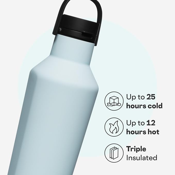 Corkcicle Sport Canteen - Keeps Drinks Cold 25 Hours - Stainless Steel Water Bottle - Triple-Insulated - Spill-Proof - Summer Drinkware Gift - Keeps Drinks Ice Cold - 32 oz - Powder Blue