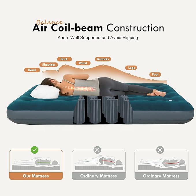 Full Size Camping Air Mattress with Built in Foot Pump, Inflatable Bed Blow Up Mattress Sleeping Pad