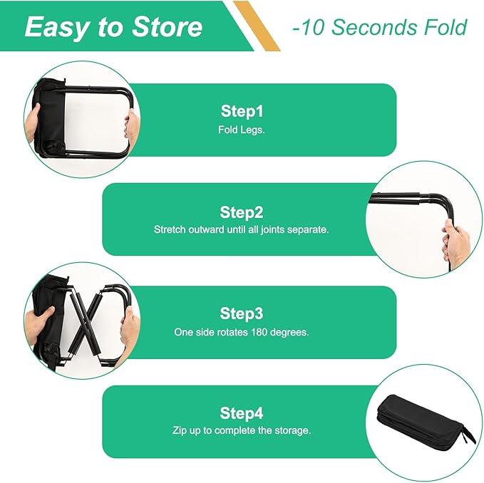 Pocket Chair, Black Portable Stool, Purse Chair, Lightweight and Foldable, High Load-Bearing Capacity, with A Handbag, Suitable for Traveling, Camping and Mountain Climbing