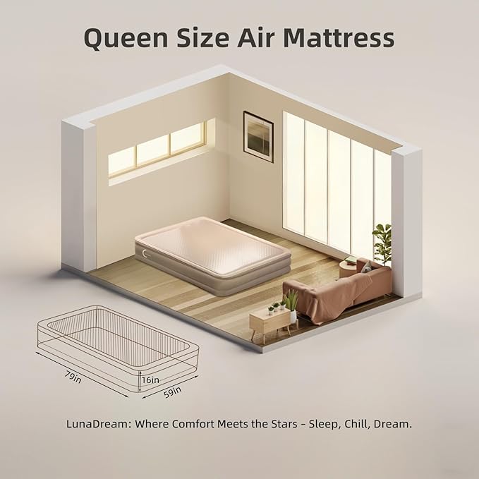 Queen Air Mattress with USB Rechargeable Built-in Pump, Wireless Inflatable Airbed, FlexWeave Tech for 1100 lbs Ultra Firm Support, Portable for Home & Camping, Leak Proof Design, Carry Bag