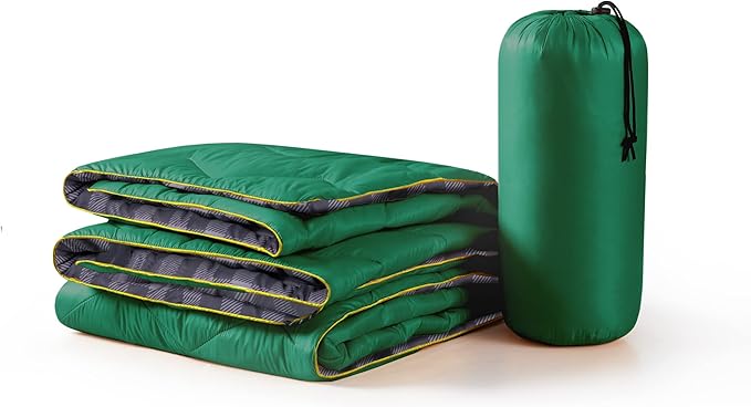 UNIKOME Lightweight & Waterproof Outdoor Camping Travel Blanket, Puffy Down Alternative With corner loops, 75"52", Green