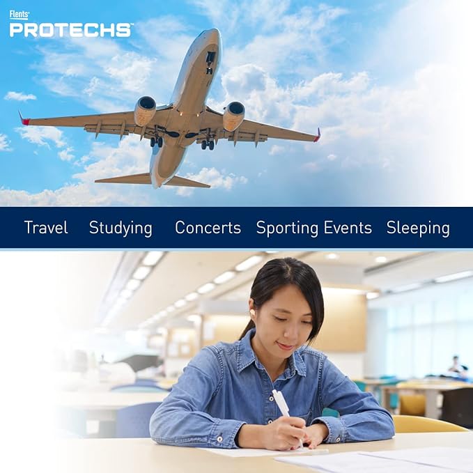 Flents Protechs Foam Ear Plugs for Sleeping, Snoring, Loud Noise, Concerts, Construction, Studying & Traveling, NRR 31, Made in the USA