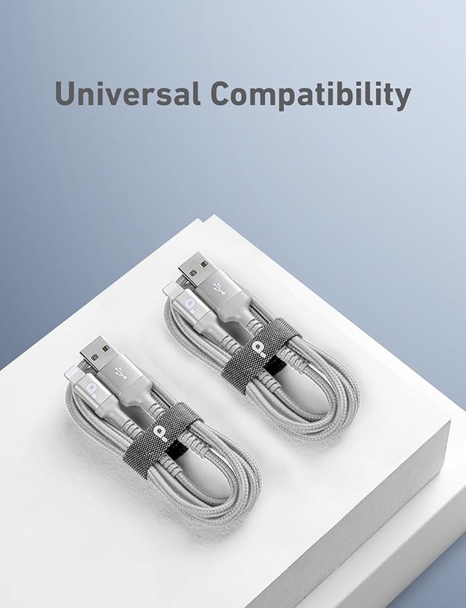 iPhone Charger Cable 3FT, 2Pack USB to Lightning Cable Extra Durable Braided, [Apple MFi Certified] Fast Charging iPhone Charger Cord Compatible with iPhone 14 13 12 11 8 7 Pro Max and More-Silver