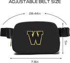 Gitus Belt Bag Fanny Pack Crossbody Bags with Initial Letter Patch Gifts for Wife Older Women Mother Coworker Bridesmaid Anniversary Travel Gifts Beach Gifts (Black-W)