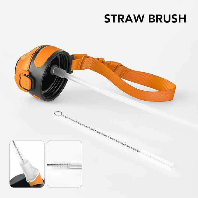 Enerbone 32 oz Insulated Water Bottle, Stainless Steel Bottle with Carrying Strap, Double-Wall Vacuum Insulation Design, Leakproof Sports Bottle with Straw, Keep Drinks Cold or Hot for Hours