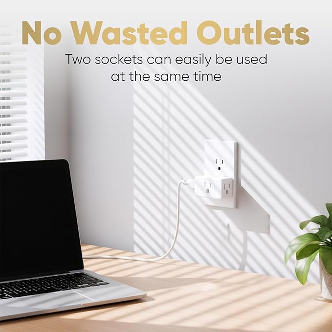 Unidapt Multi Plug Outlet Extender 4 Pack - 3 Way Wall Outlet Splitter, Cruise Ship Essentials Power Plug Adapter, Compact Travel Wall Tap Expander, Flat Angled Design, Home, Office, Dorm - White