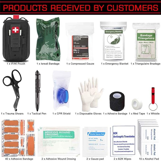 Ifak Med Trauma Kit, Black Molle Tactical Emergency First Aid Kit,Military Survival Molle EMT Medical Kit Refill Supplies Fot Duty Belt