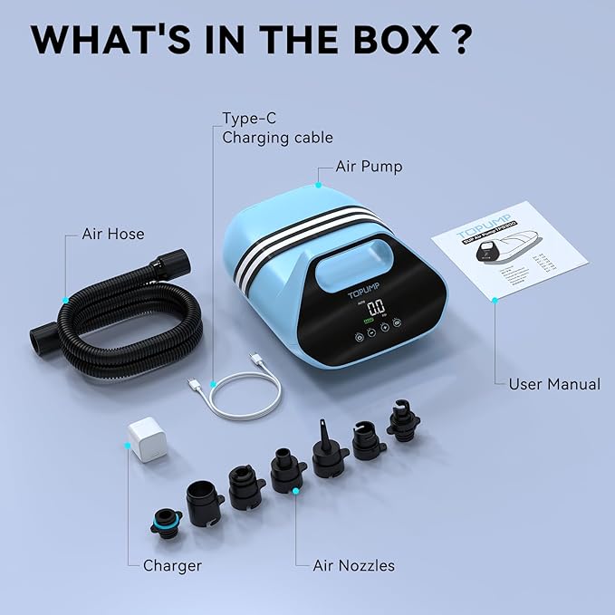 20PSI Electric Paddle Board Pump TPS300 - High Pressure Rechargeable SUP Pump, Dual Stage Inflation & Deflation, Auto-Off Air Pump for Stand Up Paddle Boards, Boats, Kayaks and Tent