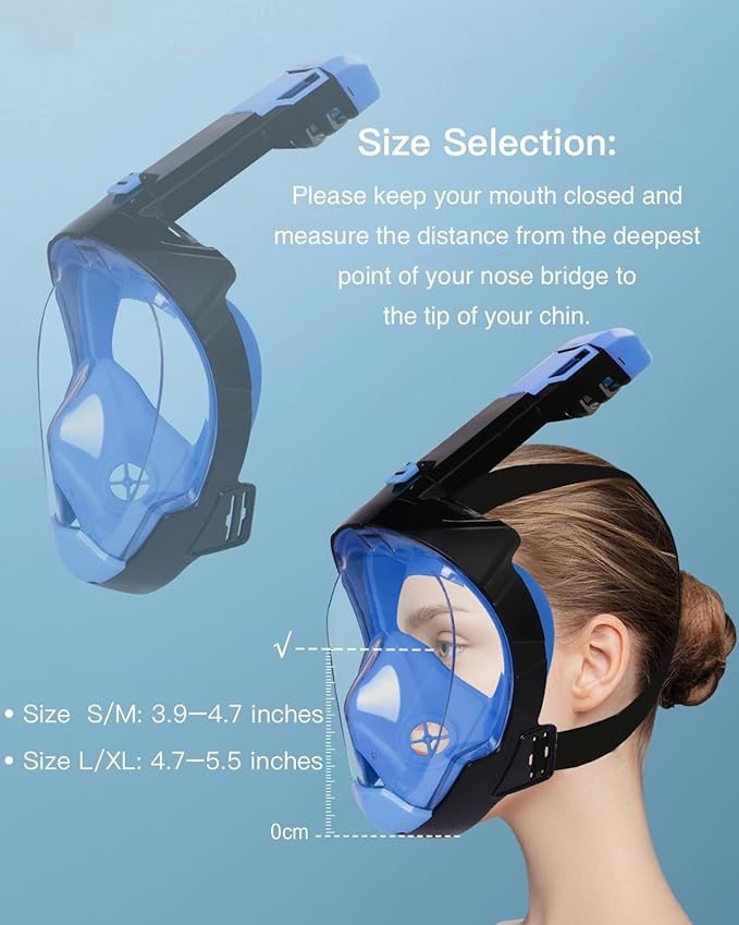 Full Face Snorkel Mask for Adults with Dry Top System 180 Degree Panoramic View Snorkeling Gear with Camera Mount Safe Breathing Anti-Leak Anti-Fog