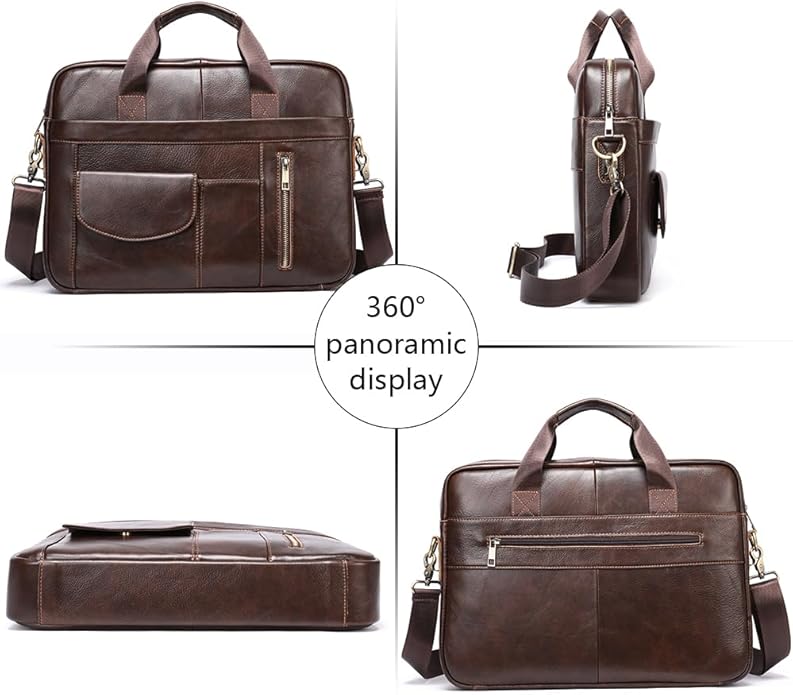Genuine Leather Business Briefcase Laptop Handbag, Crossbody, Premium Quality, Spacious Design, Versatile Carrying Options