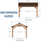 Backyard Discovery Norwood 14x12 All Cedar Wood Gazebo,Thermal Insulated Steel Roof, Durable, Supports Snow Loads and Wind Speed, Rot Resistant, Backyard, Deck, Garden, Patio Light Brown