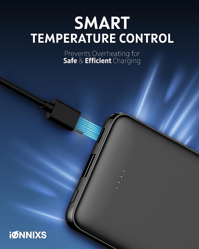 Portable Charger with Built in Cable - 10000mAh Ultra-Slim Portable Charger Power Bank with USB-C Cable, Lightning Cable - Fast Charge 20W - LED Battery Indicator, Power Bank (Black, 10.000mAh)