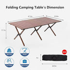 Folding Camping Table, 48Inch Lightweight Roll-Up Table Aluminum Low Portable Picnic Table with Carrying Bag for Outdoor, Beach, Picnic, Backyards, BBQ and Party Walnut Color