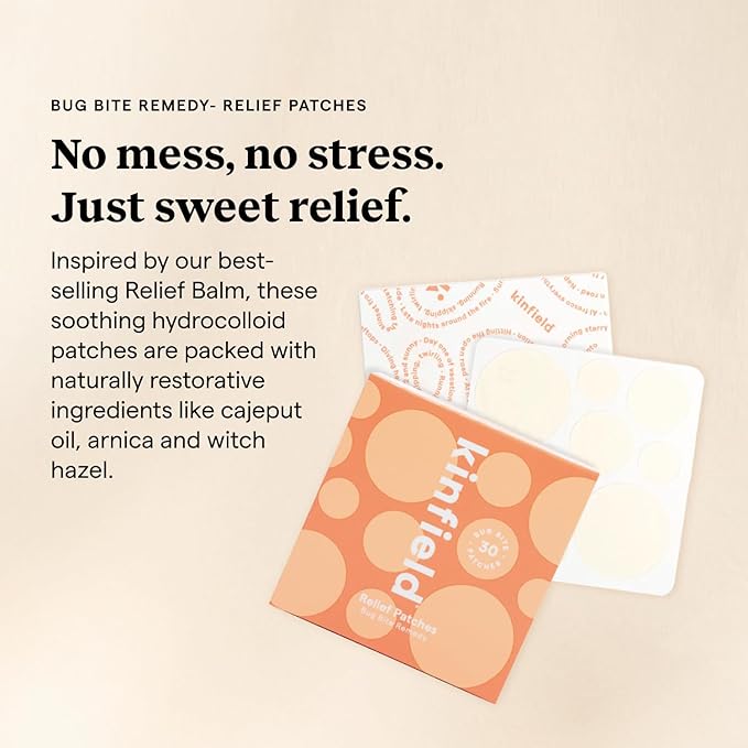 Kinfield Bug Bite Remedy Relief Patches - Hydrocolloid Skin Soothers Against Itch and Irritation - Cruelty, and Paraben Free - Vegan After Bite Treatment - 30 x Patches