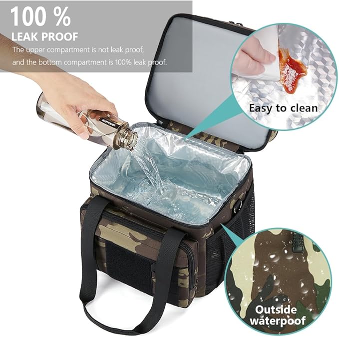 Expandable Large Tactical Lunch Box for Adults, Heavy Duty Durable Lunch Cooler Bag with MOLLE Lunch Pail for Work Camping Fishing Picnic (Black-Camo, 16L)