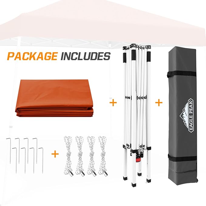 EAGLE PEAK 10x10 Slant Leg Pop-up Canopy Tent Easy One Person Setup Instant Outdoor Beach Canopy Folding Portable Sports Shelter 10x10 Base 8x8 Top (Brick Red)