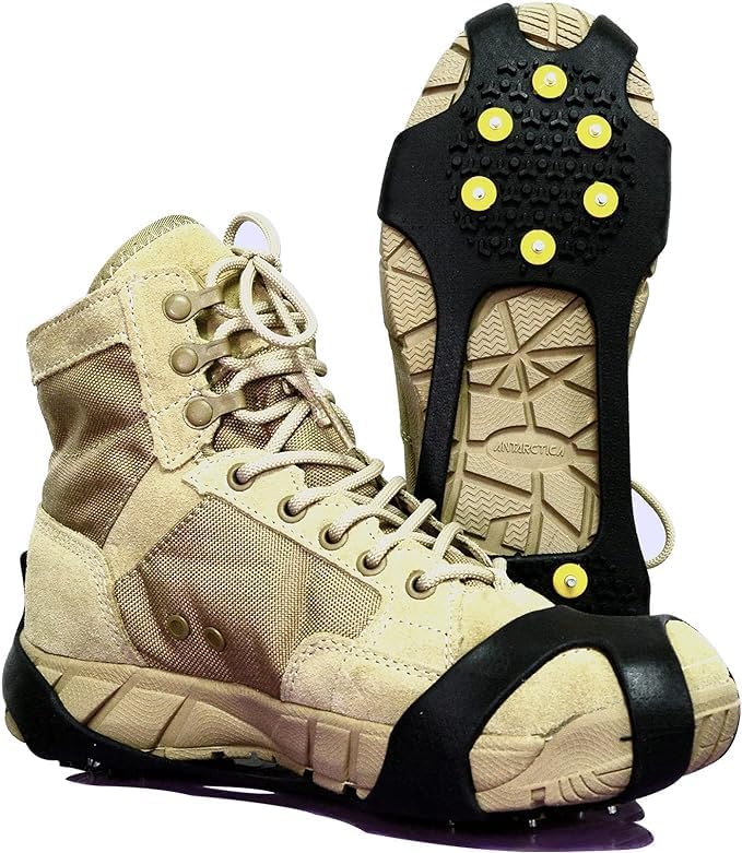 Ice Cleats Snow Crampons for Shoes and Boots 10 Studs Crampons Ice Grips Anit Slip Silicone Rubber Walk Traction Ice Cleats Slip-on Stretch Footwear Walking on Snow and Ice S/M/L/XL