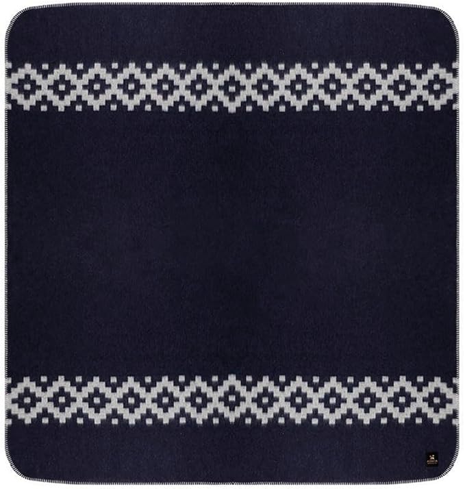 Thick Alpaca Wool Blanket Heavyweight Camping Outdoors Indoors Soft Peru Queen Size Ethnic Design (Navy Blue - Soft Gray, Queen Size)