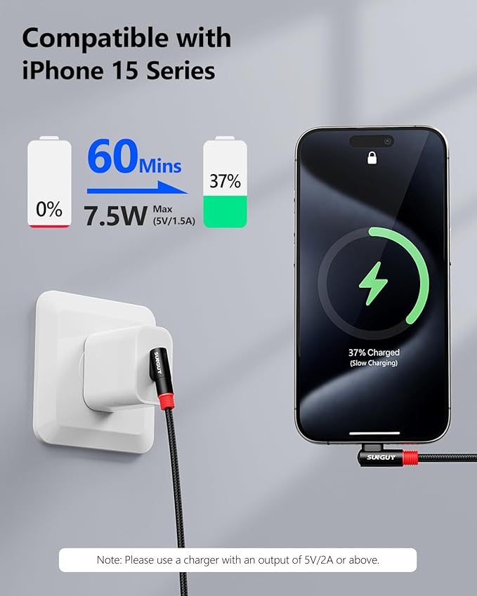 SUNGUY 6 inch/0.15M Right Angle USB C to A Cable 2Pack, 3A Short 90 Degree USB to USBC Fast Charging Data Transfer Cord Nylon Braided for iPhone 17 16 15 Pro/Pro Max/Plus Samsung Galaxy S24/S23, iPad