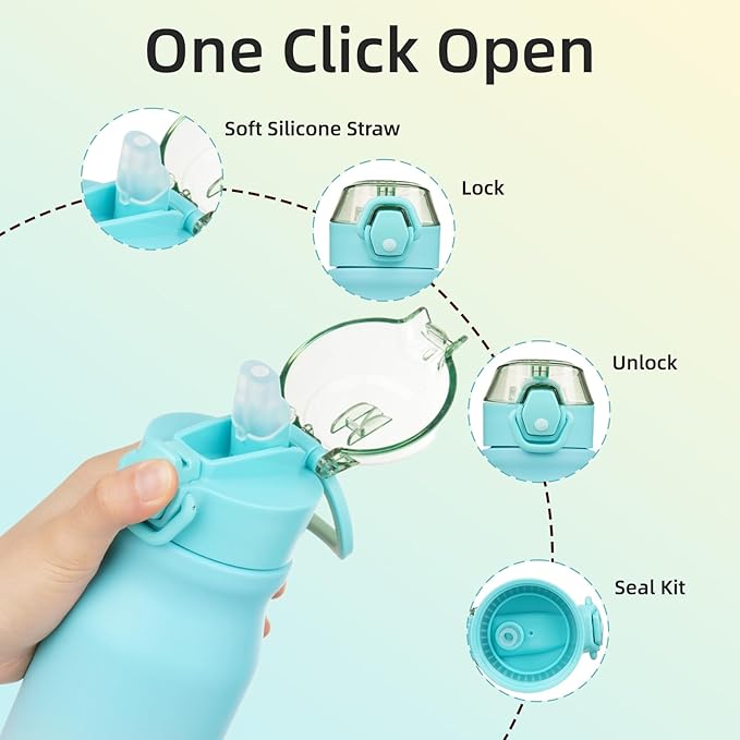 BJPKPK Insulated Water Bottle 25oz Stainless Steel Water Bottles With Straw And Carry Handle Double Wall Metal Thermo,Sea Salt