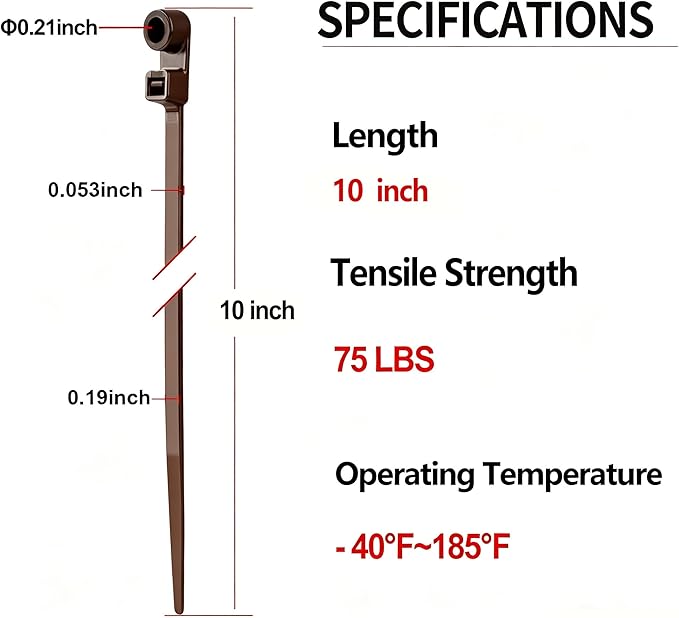200 PCS 10 inch Brown Zip Ties with Screw Hole 70lbs Mountable head Cable Ties Straps Multipurpose Heavy Duty Nylon Cable Zip Ties with Screw Mounting Hole
