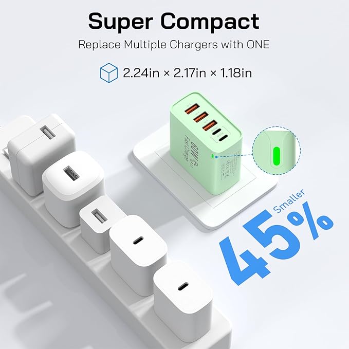 2Pack USB C Fast Charger Block, 60W 5-Port USB C Wall Charger 30W Type C Charging Block, 2USB C+3USB A PPS/PD 3.0 Multiport Charging Cube for iPhone 17 16 15 14 Pro Max,for Galaxy S25 S24 Ultra, i Pad