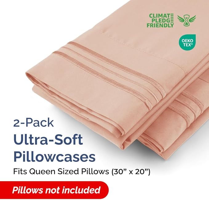 Queen Pillow Cases Set of 2 - Ultra Soft Hotel Quality Pillowcase Covers - Luxury Comfy Bedding for Women, Men, Kids and Teens - Machine Washable Pillow Protectors - 2 Pieces Set - Queen Size Mauve
