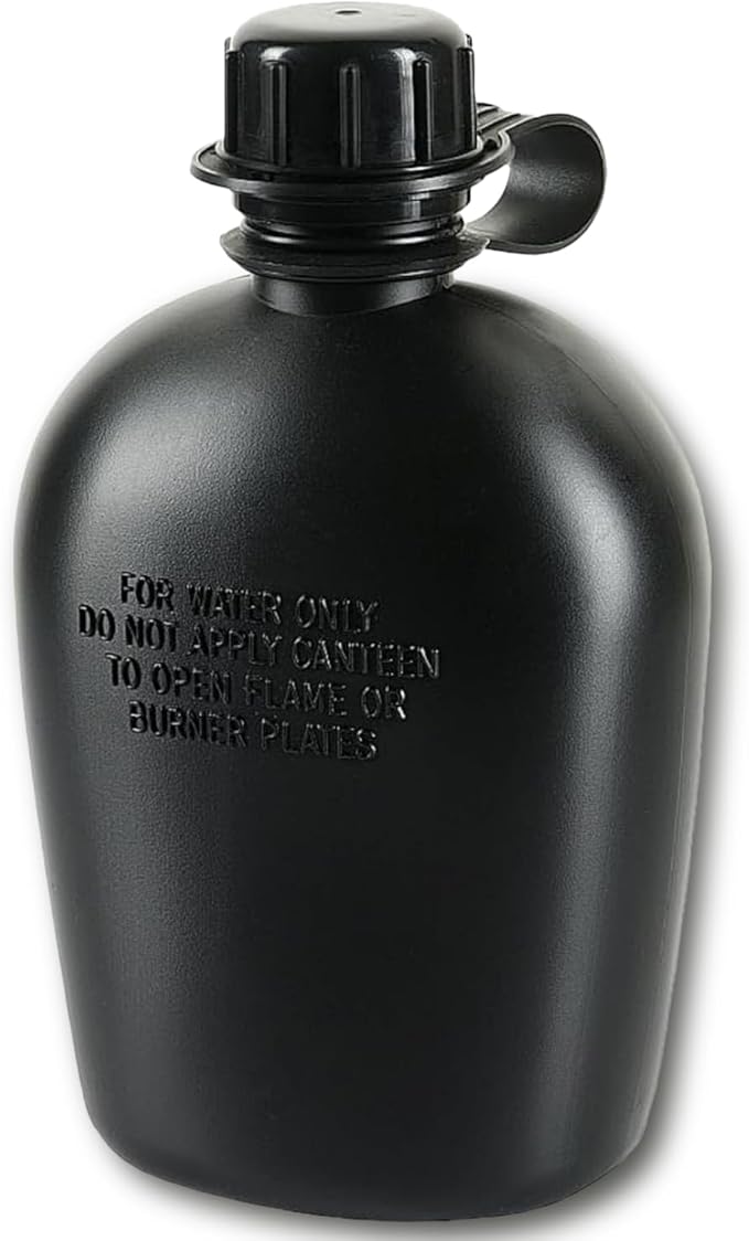 M-Tac Canteen Water Bottle - 1 Quart Water Canteen (34 Oz/1L) - Tactical Water Bottle for Military Hiking Camping Survival (Black)