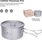 iBasingo 1.2L Titanium Soup Pot with Lid Camping Cookware with Foldable Handle Portable Lightweight Outdoor Kitchen Cooking Kit Backpacking Hiking Picnic Fishing Mountaineering Ti2106C (1 pc)