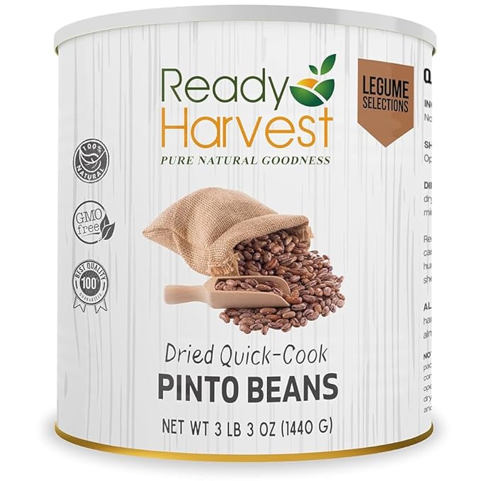 Ready Harvest Emergency Food - Quick-Cook Pinto Beans | Dried Beans | Survival Food | #10 Can | 25-Year Shelf Life | 3 lbs | Cans Filled to the Top