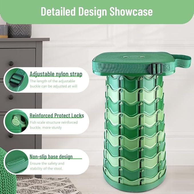 Portable Foldable Stool Set - Sturdy Square Collapsible Stool + Thick Seat Cushion - 550lbs Load Capacity for Camping Travel Picnic Gardening (Camouflage/Black)