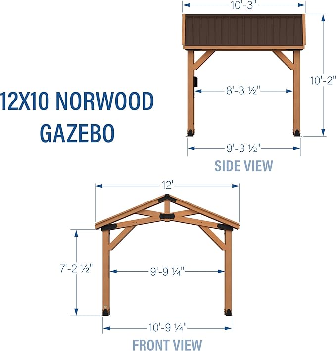 Backyard Discovery Norwood 12 ft. x 10 ft. Cedar Wood Gazebo Pavilion,Thermal Insulated Hard Top Steel Roof, Durable, Supports Snow Loads and Wind Speed, Rot Resistant, Backyard, Deck, Garden, Patio