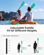 Abahub Adjustable Kayak Paddle 210-230 cm/ 230-250 cm Floating Kayaking Oars Boating Oars Canoeing Oars Black