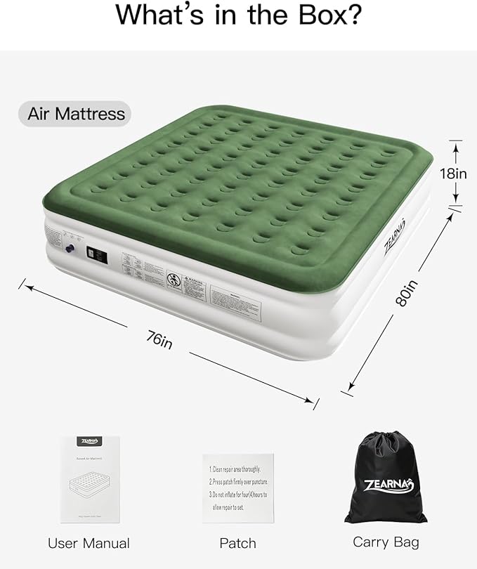 King Size Air Mattress with Built in Pump, 18" Raised Comfort Air Bed, Upgraded Flocked Top Blow up Mattress with Carrying Bag, Inflatable Mattress for Guests & Home, AirBed, 750 lbs Max