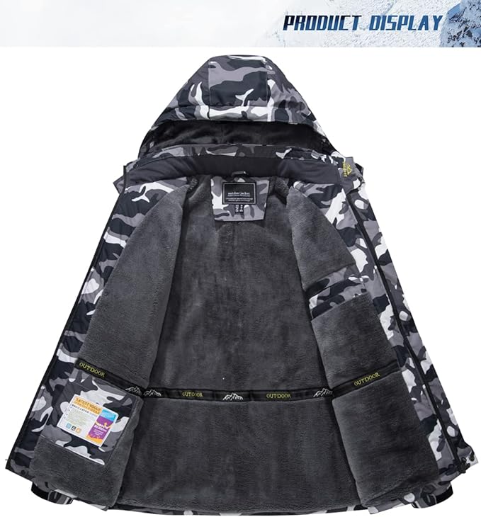 TACVASEN Men's Winter Ski Jacket Waterproof Snow Coats Snowboard Fleece Lining Jacket Warm Parka with Hooded