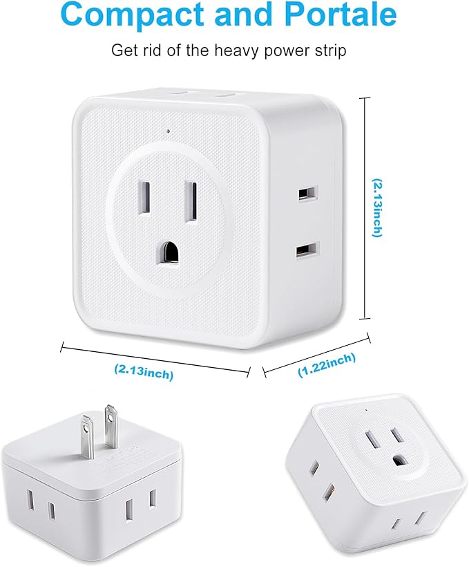 2 Prong to 3 Prong Adapter, FiiMan Multi Plug Outlet Extender 5 AC Outlet Splitter Wall Adapter Non-Grounded Outlets Expander for Japan Travel - Type A, 1875W, White (2 Pack)