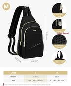LOVEVOOK Sling Bag for Women, Sling Backpack Crossbody Bag Convertible, Small Diaper Bag Hiking Daypacks Water-resistant, Travel Shoulder Bag Chest Bag, All Polyester Black