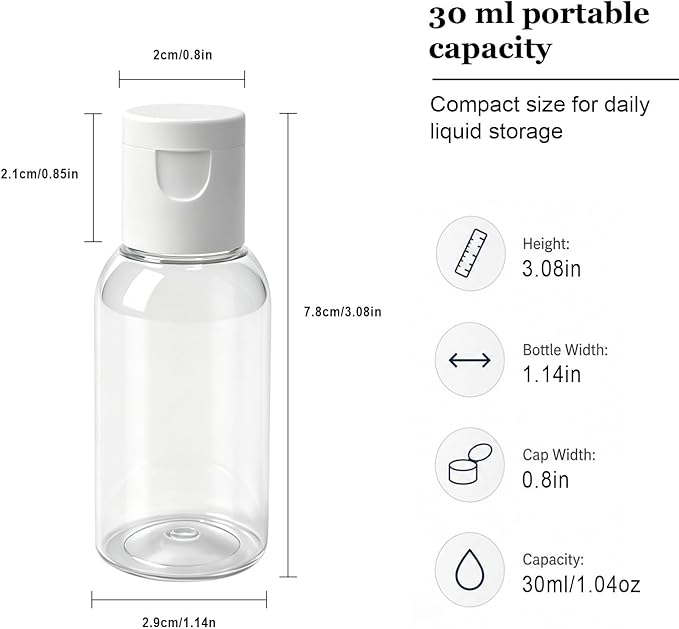 TRENDBOX 6 Pack Plastic Empty Bottles with Flip Cap for Shampoo, Lotions, Liquid Body Soap, Cream (1 oz / 30 ml)