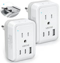 2 Pack European Travel Plug Adapter, VINTAR Foldable International Power Adapter with 2 AC Outlets 3 USB Charging Ports(2 USB C), Type C Power Adaptor to Most Europe Italy Spain France Iceland Germany