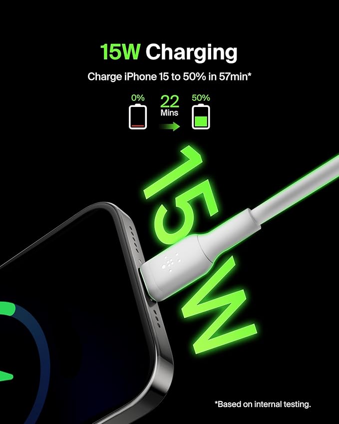 Belkin BoostCharge USB-C to USB-A Cable (2M/6.6ft) for iPhone 16, iPhone 16 Pro, iPhone 16 Pro Max, Samsung Galaxy S25, S24, Pixel 9 & 8, iPad Pro, Nintendo Switch 2, Carplay & More - White (2-Pack)