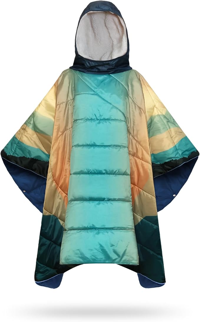 Camping Blanket, Poncho Wearable Hoodie Blankets Outdoor Waterproof Windproof