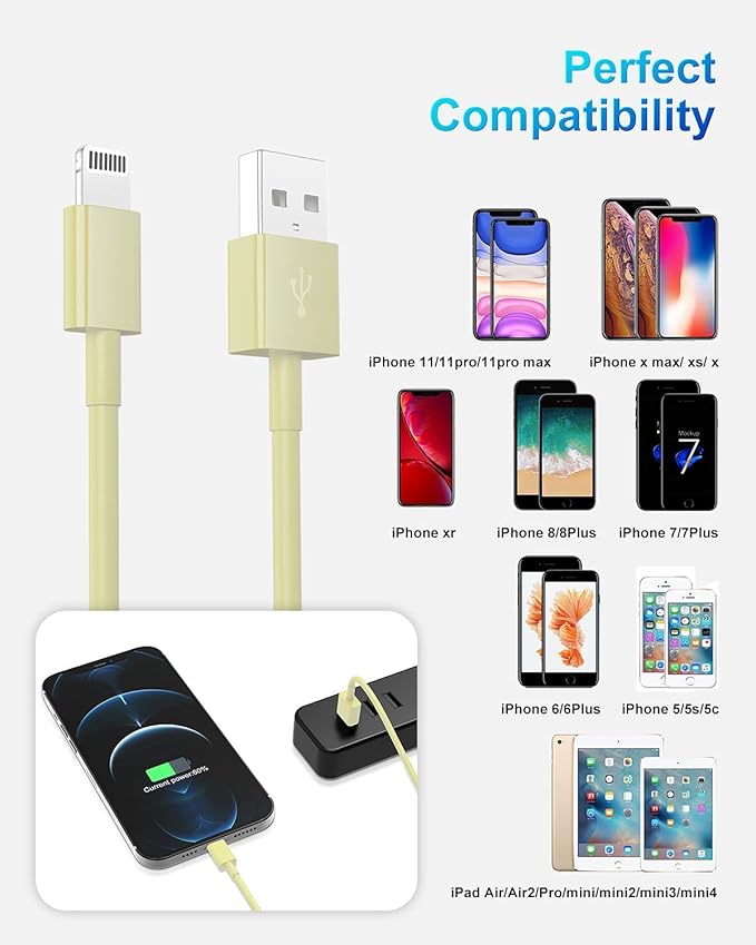 4 Pack [Apple MFi Certified] Apple Charging Cables 1ft, iPhone Chargers Lightning Cable 1 Foot, Fast iPhone Charging Cord for iPhone 14/14Pro/13/13Pro/12/11/11Pro/11Max/ X/XS/XR/XS Max/8, ipad(Yellow)