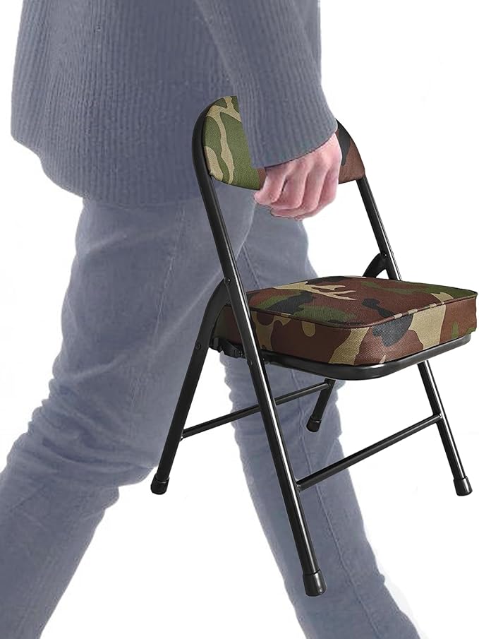 Mini Padded Folding Chairs, Garage Stool, Portable Camping Chair with Cushion, Lightweight Lawn Chair, for Outdoor Sports Events, Patio, Fishing, Hiking, Hunting, Picnic, Beach (Camo Green)