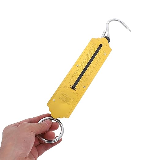 BESTYASH 2pcs Portable Handheld Spring Hanging Scale 50kg Mechanical Vertical Hook Scale for Luggage Fishing and Produce Weighing with Yellow Metal Body